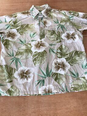 Ono Hawaiian Shirt Men L Green Floral 1/4 Button Up Pullover Pocket Short Sleeve
